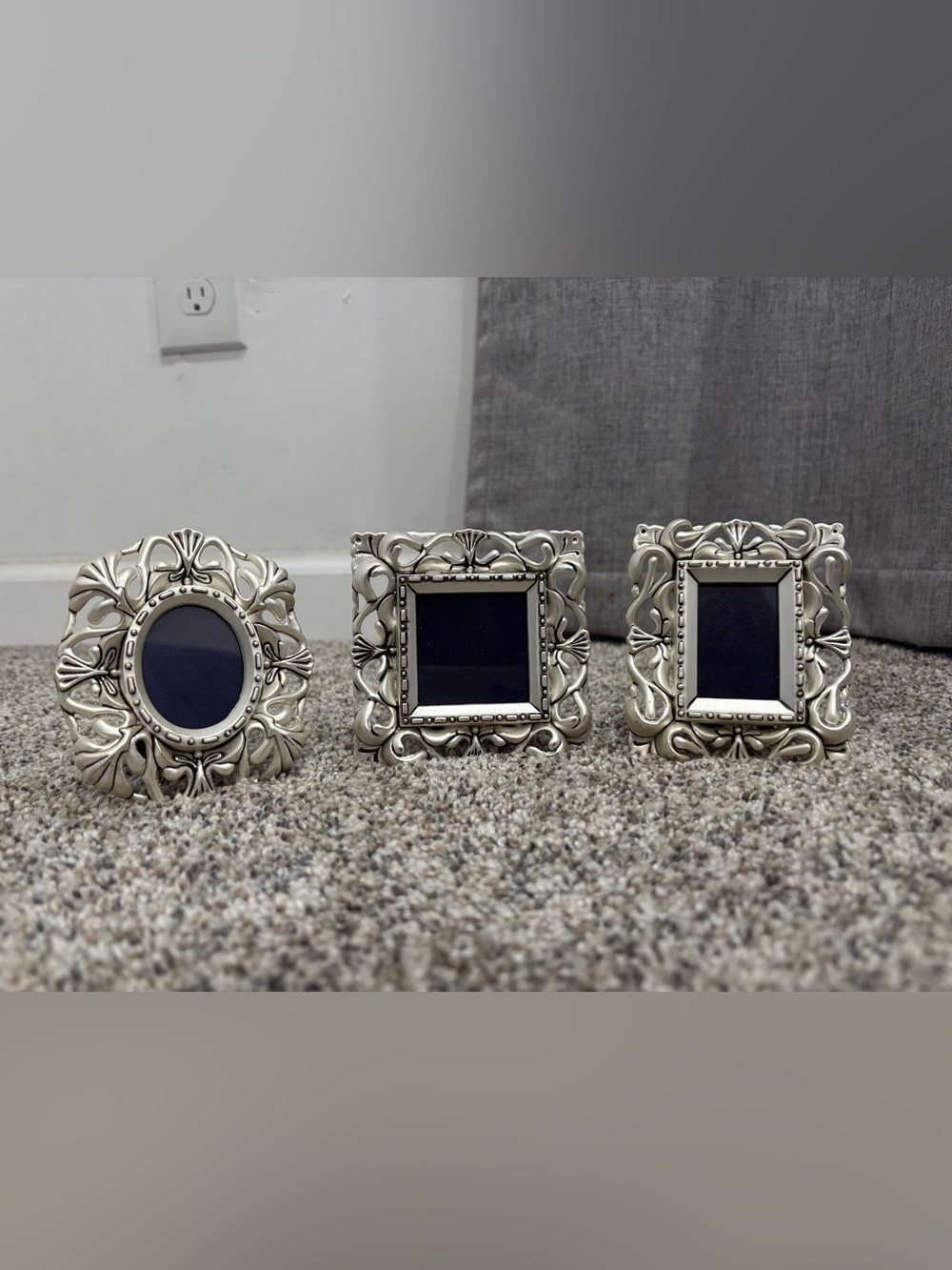 Vintage Godinger Silver Plated Victorian Bouquets Mini Frames x3